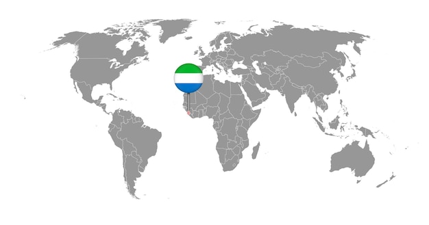 Carte à épingle Avec Le Drapeau De La Sierra Leone Sur La Carte Du Monde Illustration Vectorielle