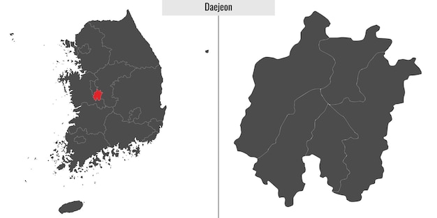 Carte de l'état de Daejeon en Corée du Sud