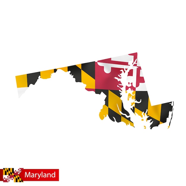 Carte D'état Du Maryland Avec Agitant Le Drapeau De L'état Américain