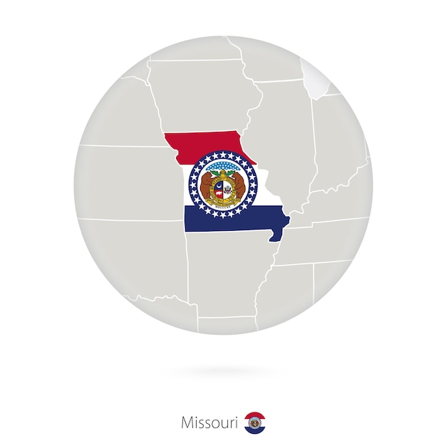 Carte De L'état Du Missouri Et Drapeau Dans Un Cercle Contour De La Carte De L'état Du Missouri Aux états-unis Avec Drapeau Illustration Vectorielle