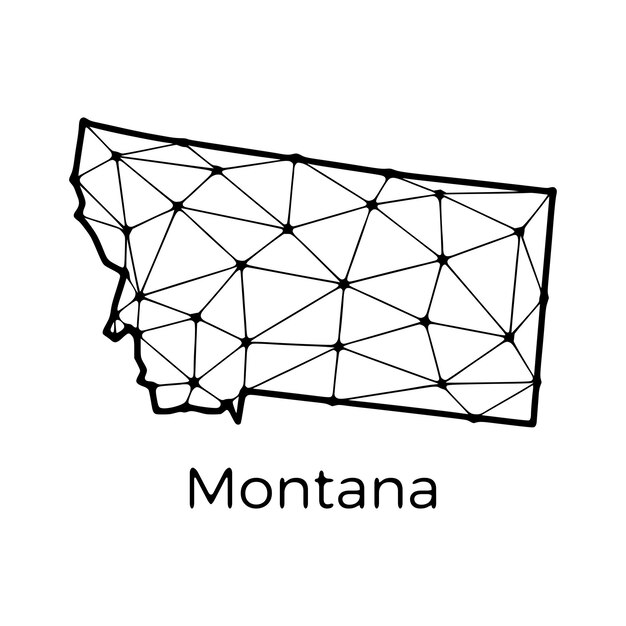 Carte De L'état Du Montana Illustration Polygonale Faite De Lignes Et De Points Isolés Sur Un Fond Blanc