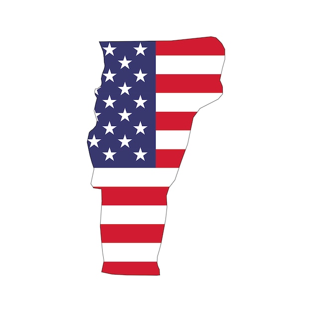 Carte d'état du Vermont avec le drapeau national américain sur le fond blanc