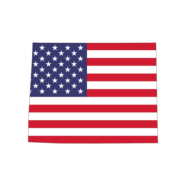 Carte d'état du Wyoming avec drapeau national américain sur fond blanc