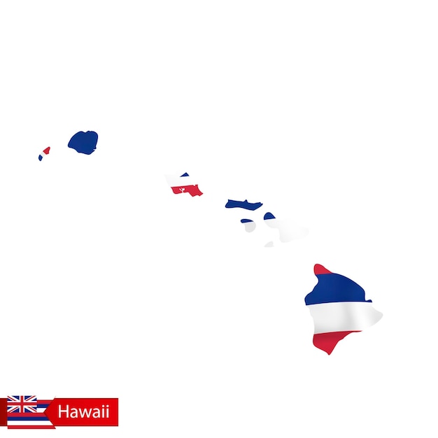 Carte d'état d'Hawaï avec drapeau ondulant de l'État américain