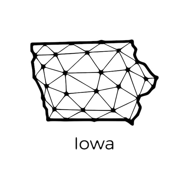 Carte De L'état De L'iowa Illustration Polygonale Faite De Lignes Et De Points Isolés Sur Un Fond Blanc