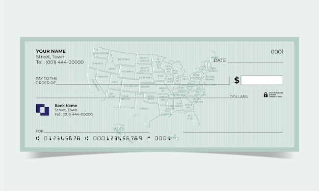 Carte des États-Unis d'Amérique Relief background Bank Check Design