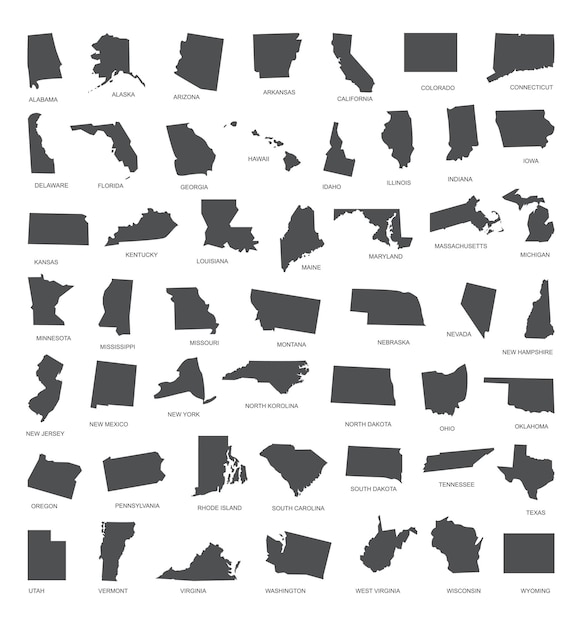 Vecteur carte des états-unis d'amérique usa silhouette de cartes des états divisés