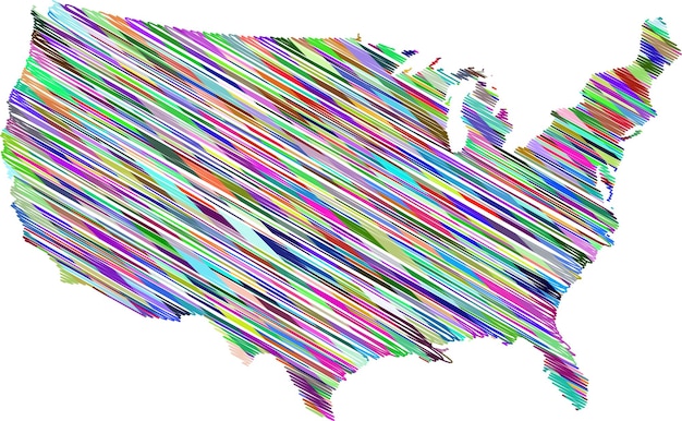 Carte des États-Unis dans des couleurs prismatiques isolées sur fond transparent