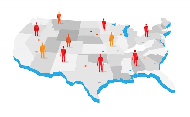 Carte Des états-unis Avec Illustration D'icônes De Personnes