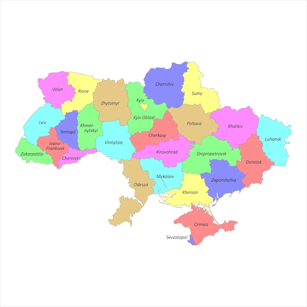 Vecteur carte étiquetée colorée de haute qualité de l'ukraine avec des frontières