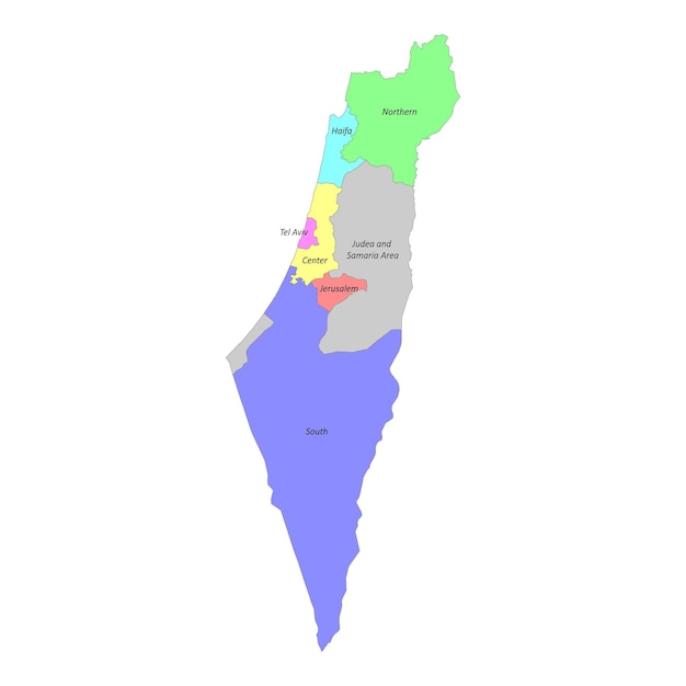 Carte étiquetée De Haute Qualité Avec Les Frontières Israéliennes Des Régions