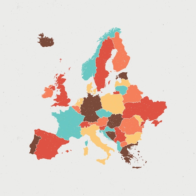 Carte de l'Europe vintage avec des régions isolées sur fond blanc