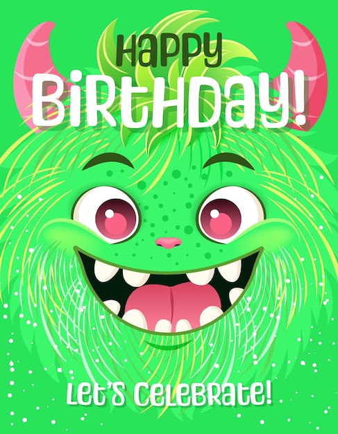 Carte De Félicitations D'anniversaire Ou Invitation à Une Fête De Monstres Carte Postale Festive Avec Un Monstre De Dessin Animé