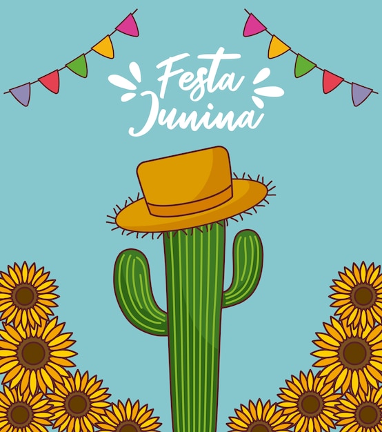 Carte Festa Junina Avec Cactus Et Tournesols