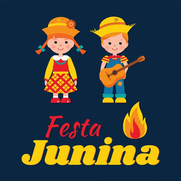 Carte Festa Junina Avec Garçon Et Fille.