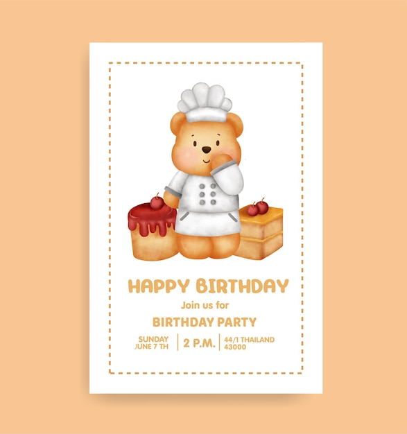 Carte De Fête D'anniversaire Avec Un Joli Ours En Peluche