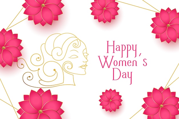 Vecteur carte de fête internationale des femmes avec des fleurs et des lignes dorées