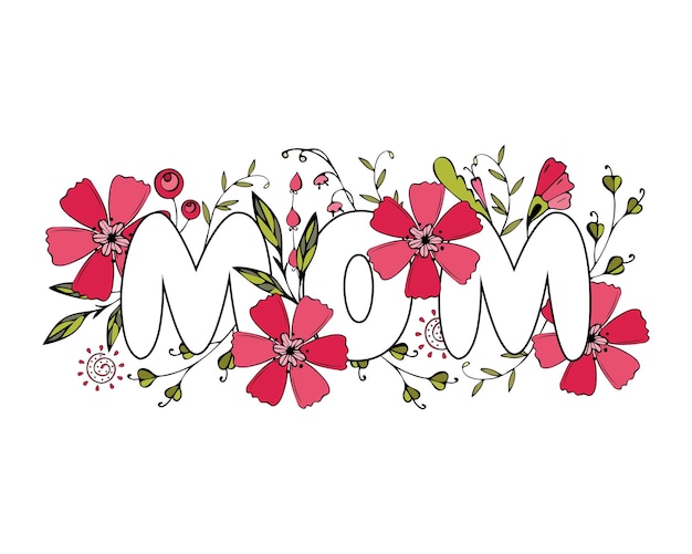 Vecteur carte de fête des mères avec des fleurs de griffonnage viva magenta couleur 2023.