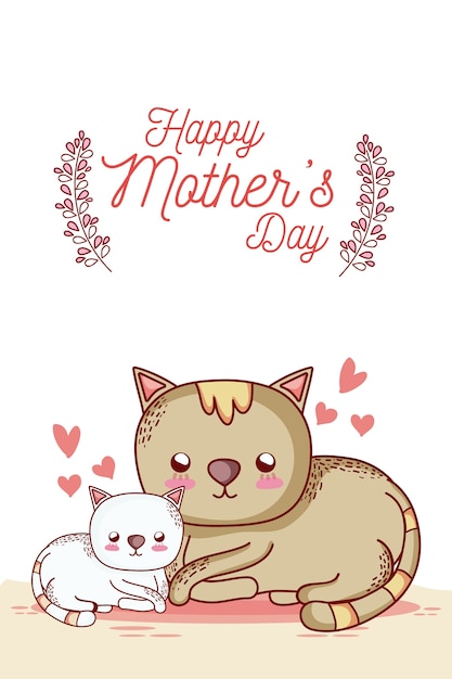 Carte de fête des mères heureux avec des dessins animés animaux mignons