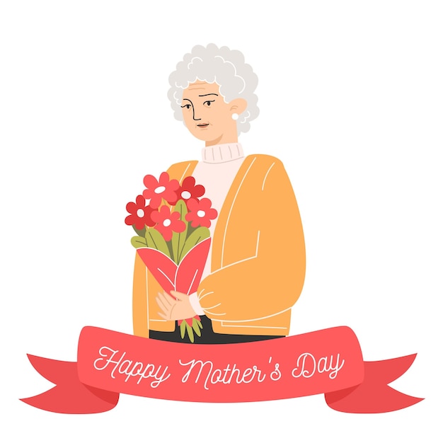 Vecteur carte de la fête des mères mère avec un bouquet de fleurs
