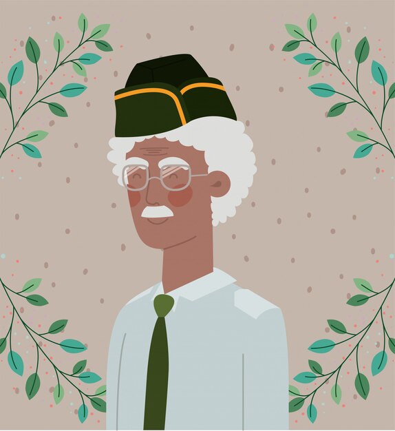 Carte de fête militaire afro vétéran avec leafs