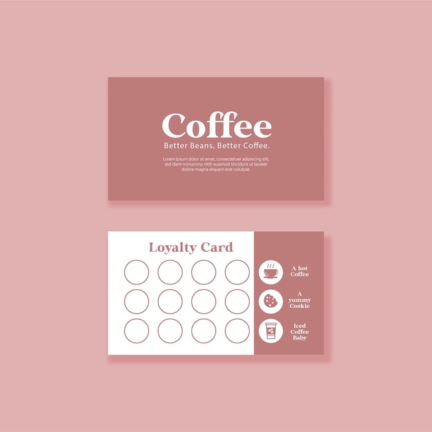 Carte de fidélité et de récompense au café au design pêche