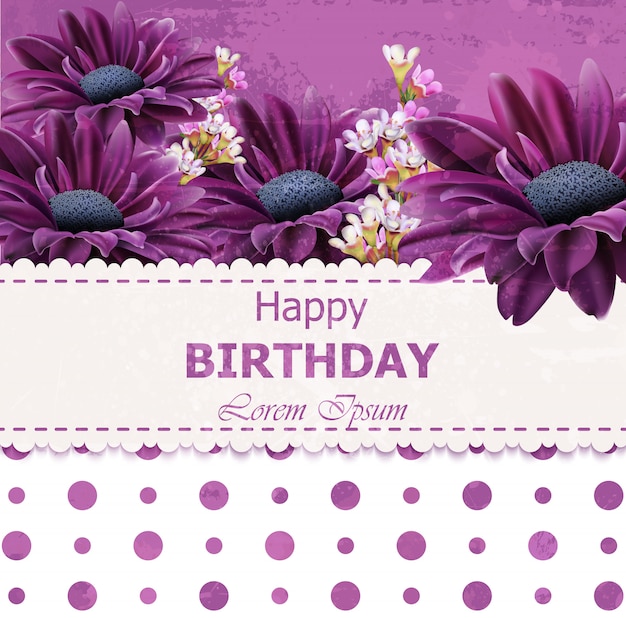 Vecteur carte de fleurs de marguerite joyeux anniversaire