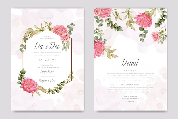 Carte Floral D'invitation De Mariage élégant Avec Cadre Doré