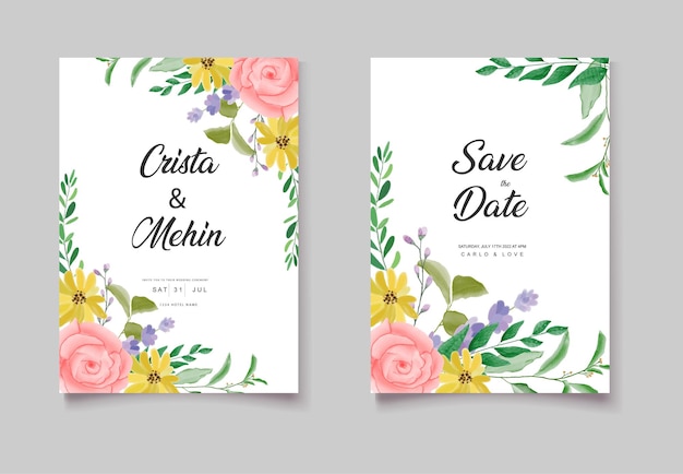 Carte Florale Aquarelle Belle Invitation De Mariage