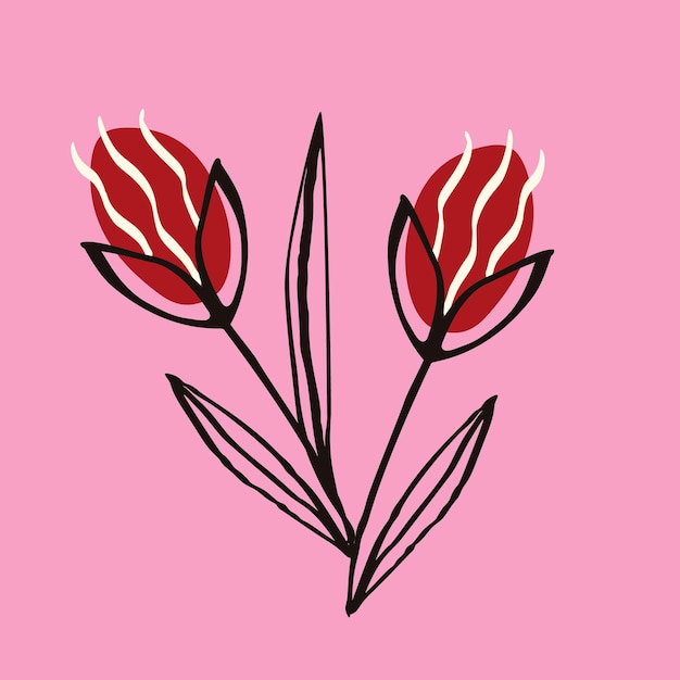 Carte florale créative et originale avec des tulipes rouges aux couleurs vives et juteuses