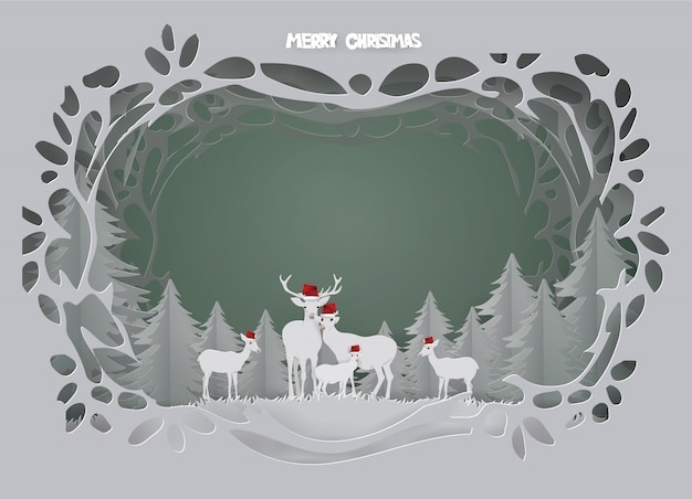Vecteur carte de fond abstrait avec la famille de cerfs vivent en forêt sur la saison d'hiver.