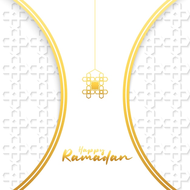 Vecteur une carte avec un fond or et blanc qui dit joyeux ramadan
