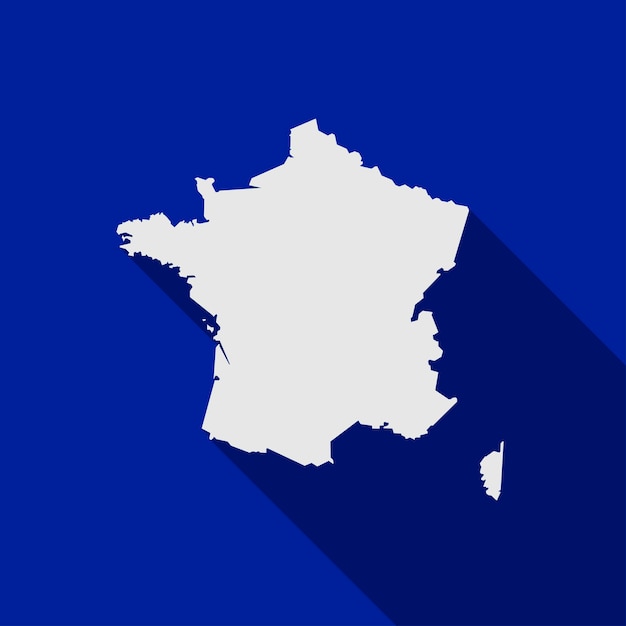 Carte de France sur fond bleu avec ombre portée