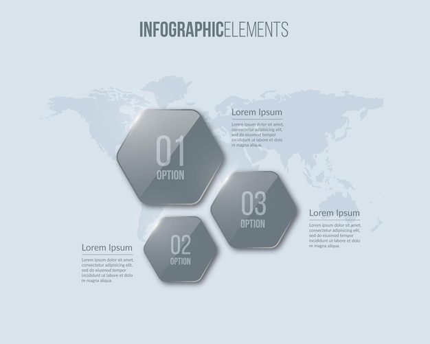 Carte Globale Avec Des éléments D'infographie En Verre. Concept D'entreprise Avec 3 Options.