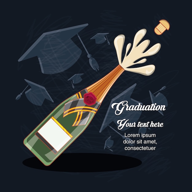 carte de graduation avec bouteille de vin