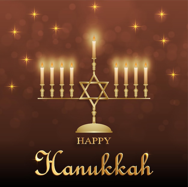 Carte Happy Hanukkah Avec Des Symboles Agréables Et Créatifs Et Un Style De Coupe De Papier Doré Sur Fond De Couleur