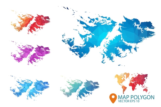 Carte des îles Falkland ensemble d'arrière-plan graphique dégradé géométrique froissé triangulaire low poly style