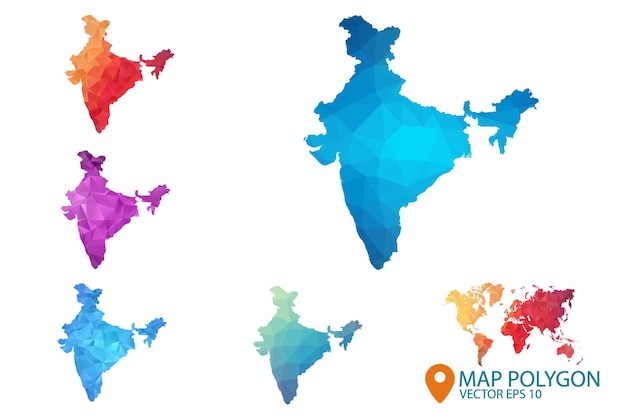 Vecteur carte de l'inde ensemble d'arrière-plan graphique dégradé géométrique froissé triangulaire low poly