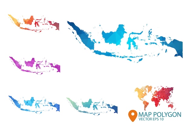 Vecteur carte de l'indonésie ensemble d'arrière-plan graphique dégradé géométrique froissé triangulaire low poly style