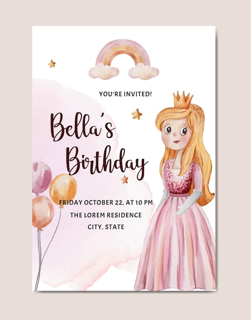 Carte D'invitation Aquarelle Anniversaire Mignon