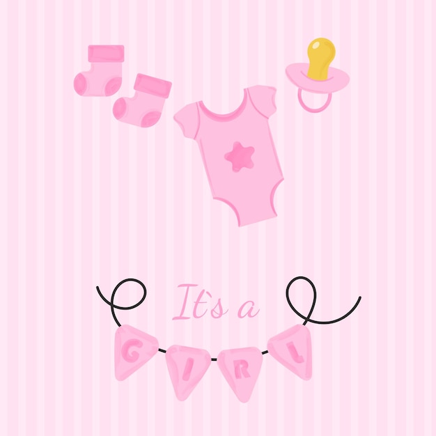 Carte d'invitation baby shower est une fille Illustration vectorielle