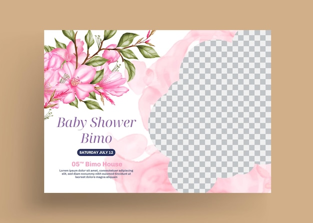 Carte d'invitation de douche de bébé avec fond de fleurs de cerisier