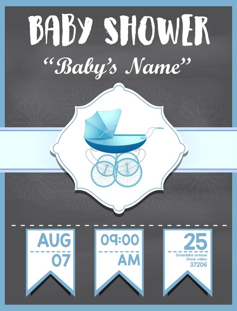 Vecteur carte d'invitation de douche de bébé pour la conception de garçon