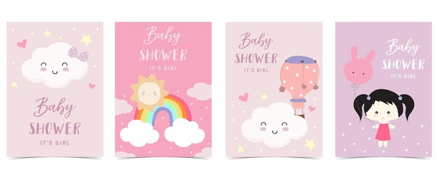 Carte D'invitation De Douche De Bébé Pour Fille Avec Nuage Arc-en-ciel Skyballoon