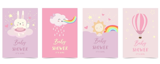 Carte D'invitation De Douche De Bébé Pour Fille Avec Nuage Arc-en-ciel Skyballoon