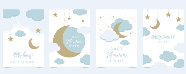 Carte d'invitation de douche de bébé pour garçon avec ballon cloudsky blue