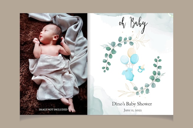 Vecteur carte d'invitation élégante et mignonne pour une douche de bébé avec de beaux motifs floraux