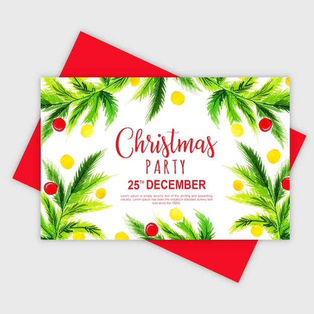 Carte D'invitation Fête Aquarelle Joyeux Noël