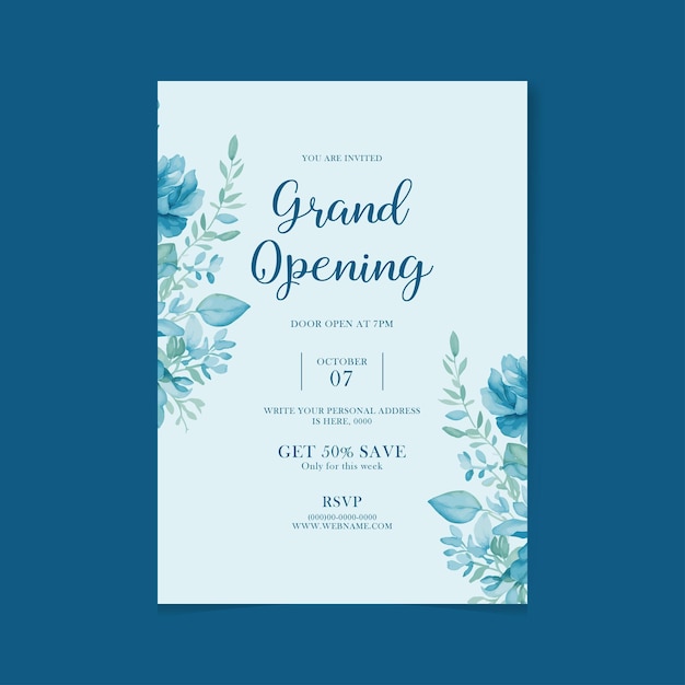 Carte d'invitation à la fête d'ouverture en design floral avec des fleurs élégantes