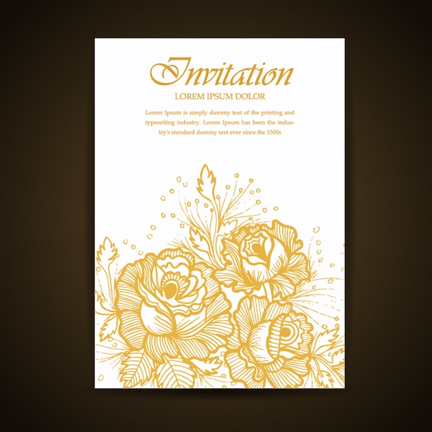 Carte D'invitation Floral Et Feuilles Dessinées à La Main D'or